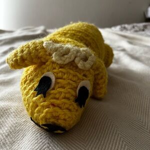 Vintage Hand Crochet Yellow Lamb